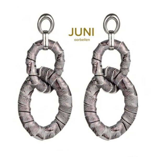 JUNI Leren stoere oorbellen - metallic