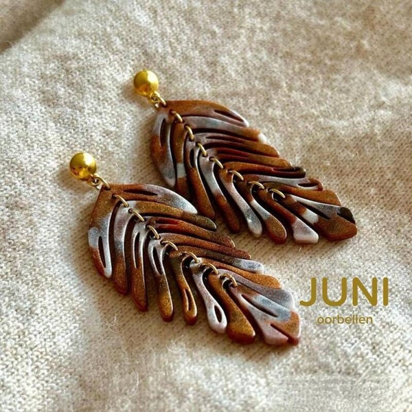 JUNI leaves oorstekers - bruin/wit