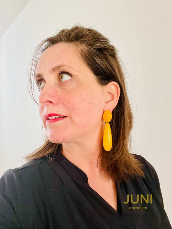 JUNI geel drop oorbellen - geel