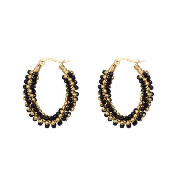 JUNI zwart gouden creool stainless steel