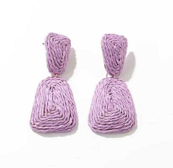 JUNI Summer rieten geweven oorbellen - Paars