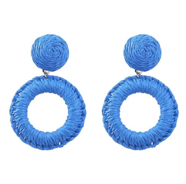 JUNI Summer rond dangle oorbellen - Blauw