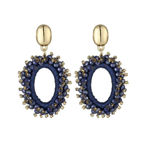 JUNI Glasberry gold parel drop oorbellen - Blauw
