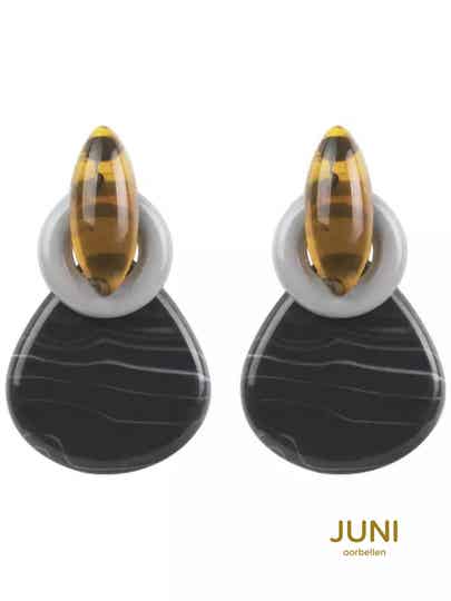 JUNI Acryl Resin triple oorbellen - zwart