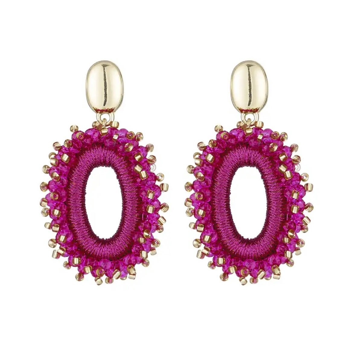 JUNI Glasberry gold parel drop oorbellen - Rose