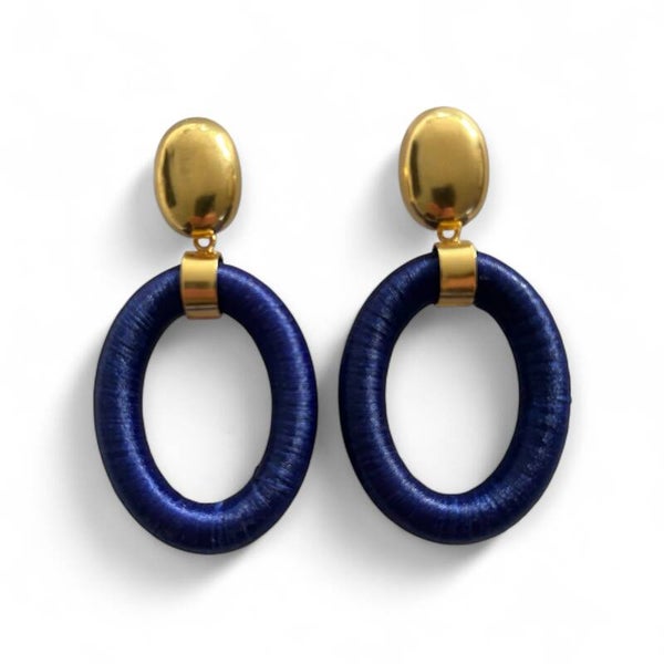 JUNI Silk ovale earrings - Koninklijk blauw
