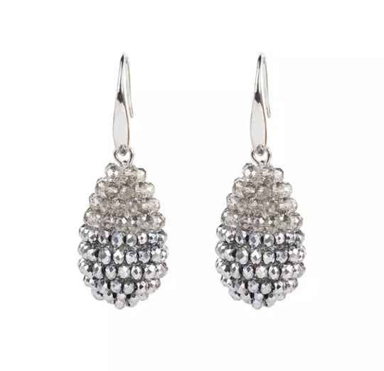 JUNI Crystal water drop oorbellen - Grijs zilver