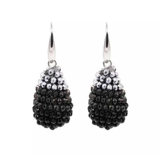 JUNI Crystal water drop oorbellen - Zilver zwart