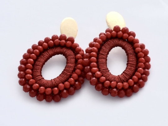 JUNI Glasberry silk parel drop oorbellen - Rood