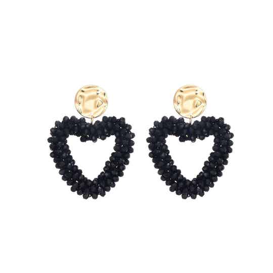 JUNI Glasberry gold hart oorbellen - Zwart
