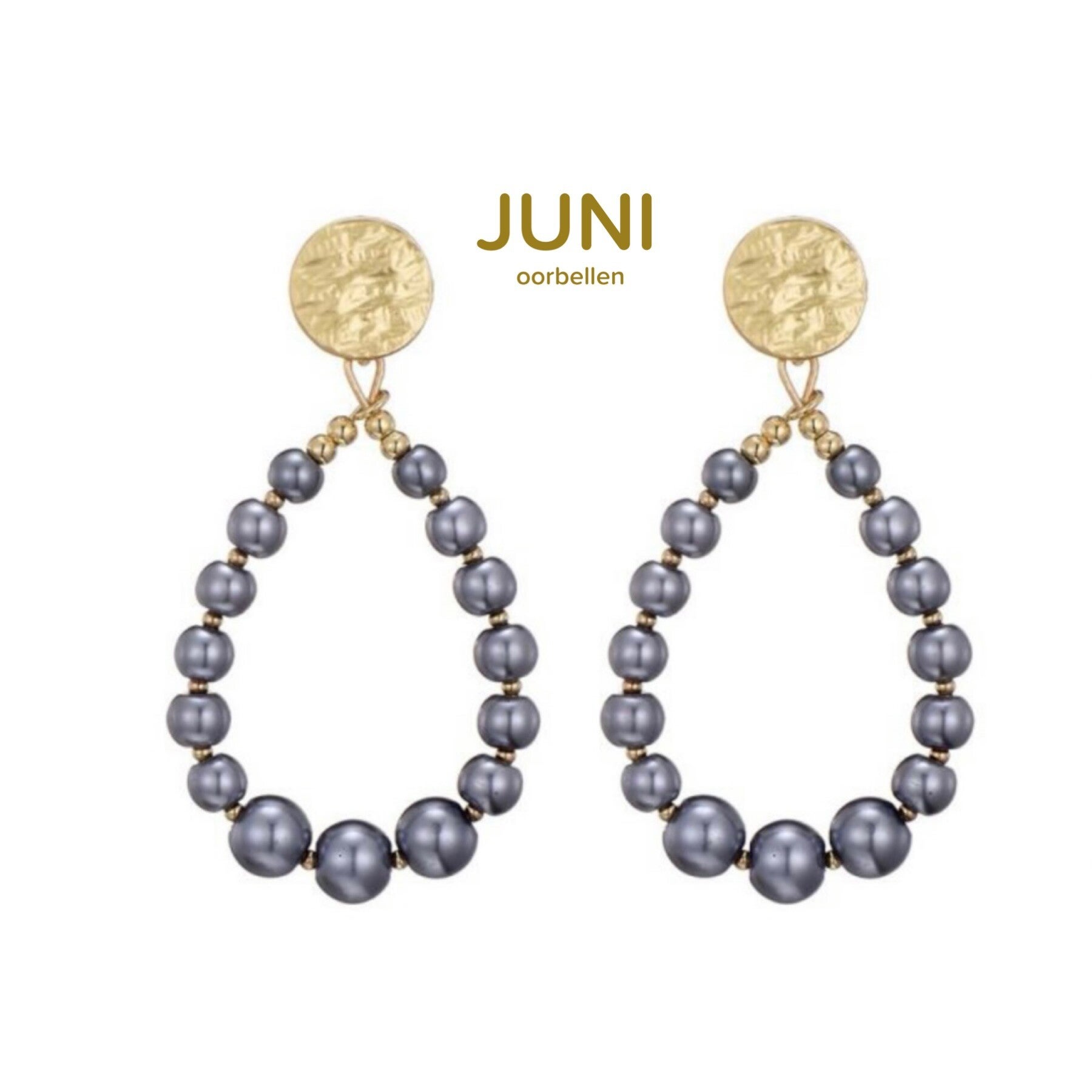 JUNI grijsblauwe ronde kralen drop oorbellen