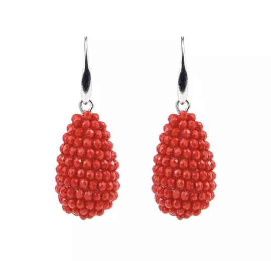 JUNI Crystal drop oorbellen one colour - Rood