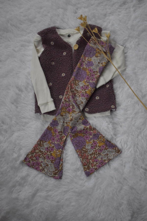 Gilet teddy oud lila broderie