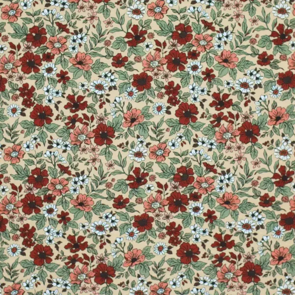 Legging | Flared broek vintage bloemen rood beige