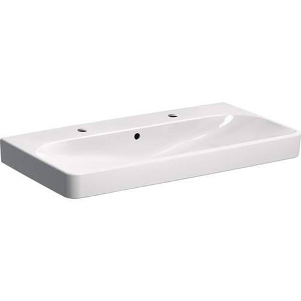 Geberit Smyle Square wastafel 90 cm met 2 kraangaten en overloop wit