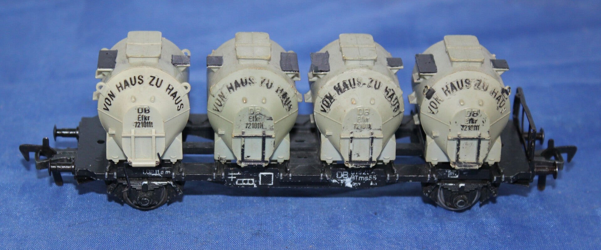 Fleischmann H0 1473 FB Draagwagen DB BT ms 55 met Haus zu Haus silo containers,