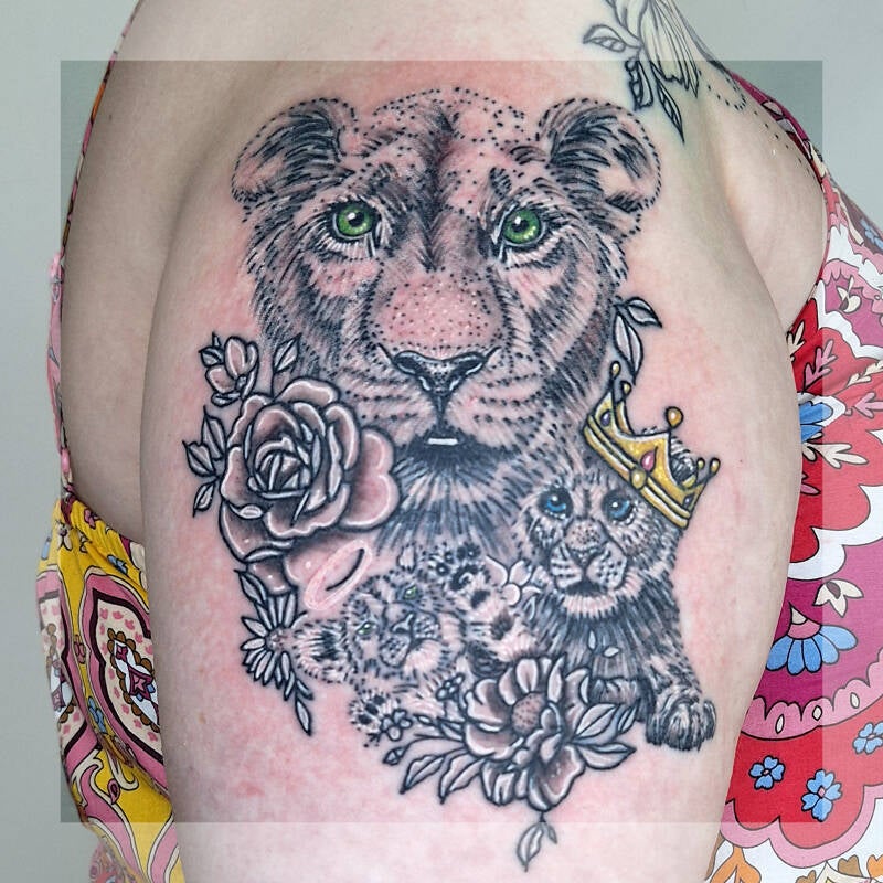 family tiger arm tattoo