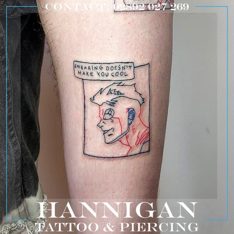 invincible coloured linework tattoo