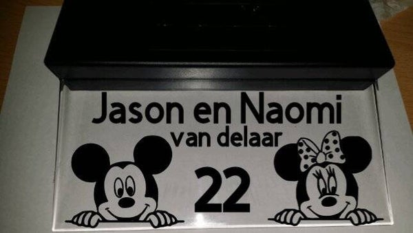 mickey mouse en minnie mouse huisnummerbord