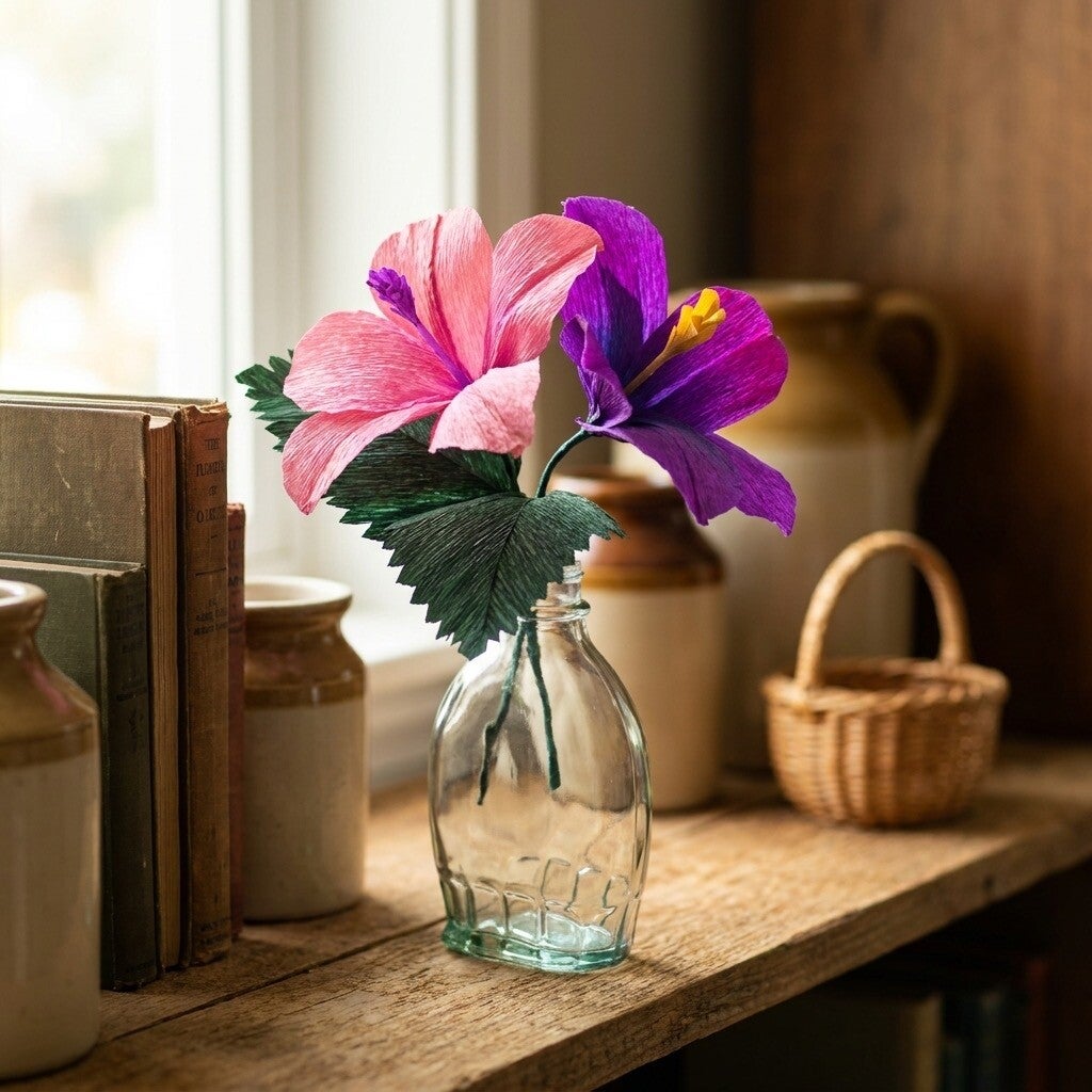 Artisan Crepe Paper Hibiscus Stem – Everlasting Tropical Bloom