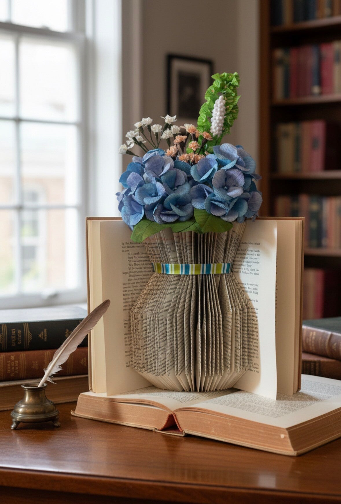 Hydrangea Arrangement in Book Vase