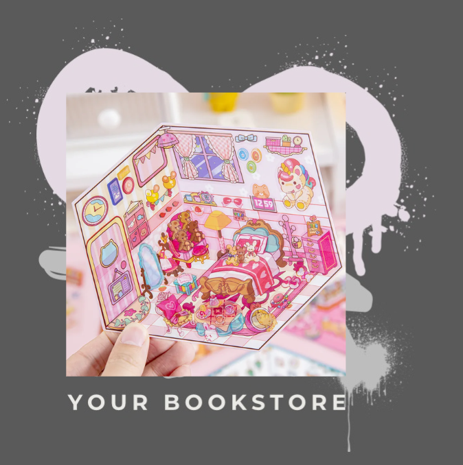 Set met 9 Stickervellen - Bibliotheek - Supermarkthuis - Coffeeshop - Bloemenwinkel - Strawberry Cottage - Vers Fruit Huisje - Chinese Restaurant - Kapperszaak - Kledingwinkel