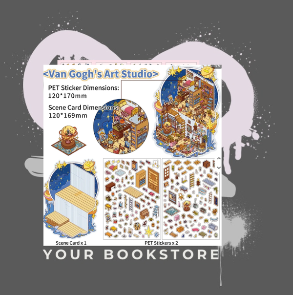 4 Stickervellen - Geschiedenis - Van Goghs Studio - Dali's Taverne - Kapitein Turner - Monets Kerk