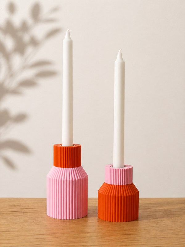Kaarsenhouder - oranje licht roze