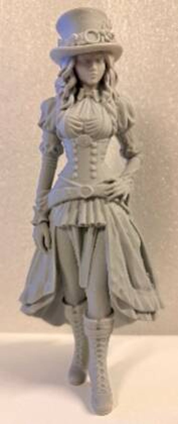 Magnifique Figurine Steampunk Femme en Robe et Haut-de-Forme - Imprimée en 3D