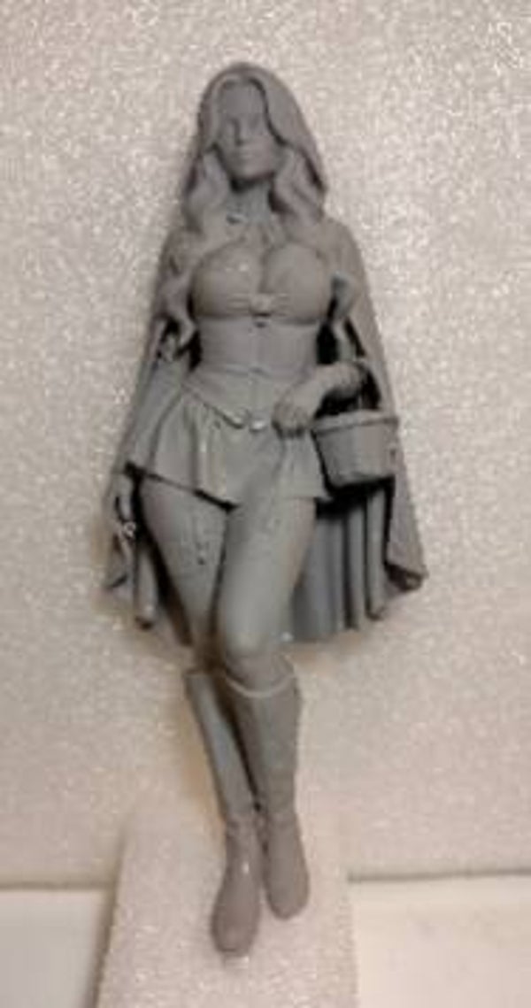 Grande figurine femme capuche - Style conte de fées / fantasy - Résine grise à peindre