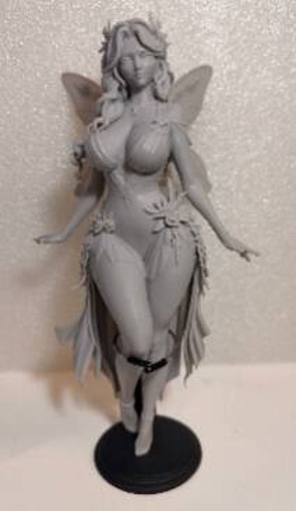 Figurine fée résine grise - Grande statue fantasy détaillé
