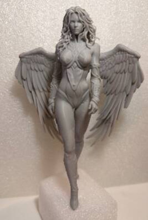 Figurine grande taille - Ange guerrière / Valkyrie - Résine grise non peinte