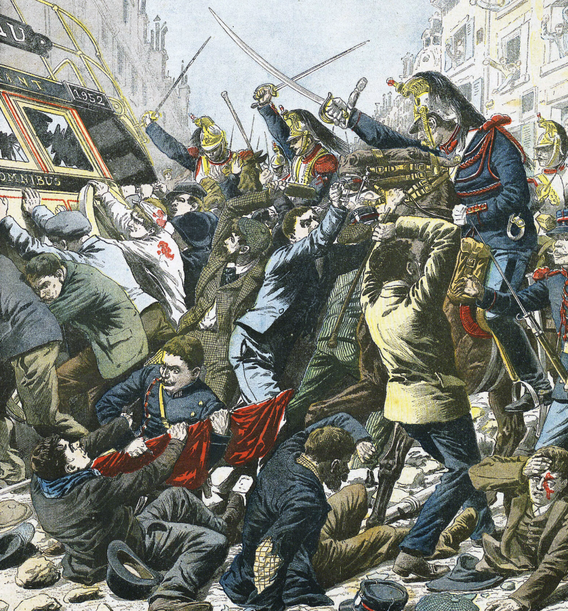 " Les manifestations du 1er mai à Paris. Une charge de cavalerie" » Supplément illustré du Petit Journal, 13 mai 1906.