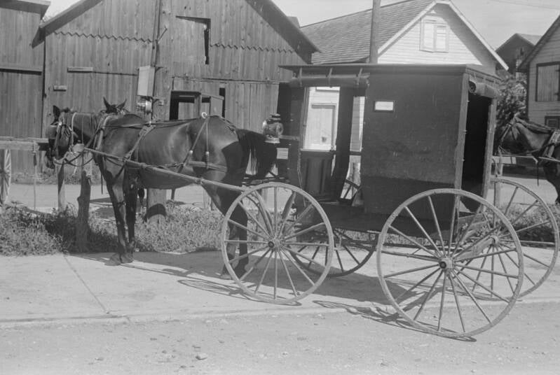 carriole typique des Amishs en 1938 et encore aujourd'hui 
