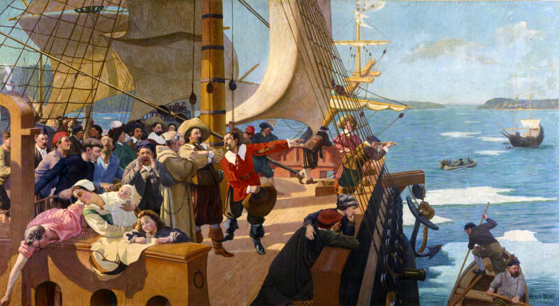 L'arrivée de Champlain à Québec,  peinture de Henri Beau