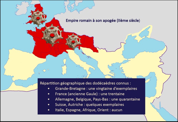 zones de l'empire romain où des dodécaèdres ont été retrouvés
