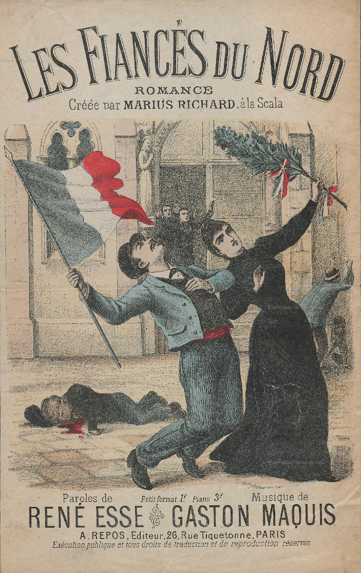 llustration de Maria Blondeau et Kléber Giloteaux fusillés lors de la manifestation du 1er mai 1891 à Fourmies et source d'inspiration pour la chanson "Les Fiancés du Nord".