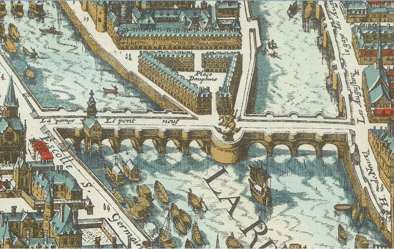Plan de Mérian montrant une vue du pont neuf en 1615.