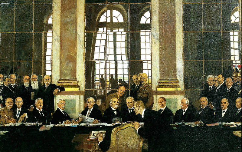 Signature du traité de  Versailles le 28 juin 1919 Tableau de William Orpen (détail)