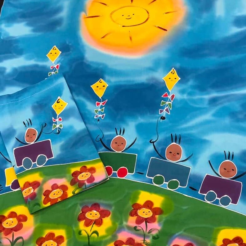 Krakkar í lest, heilmálað