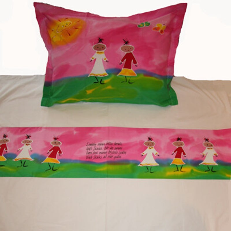 Bleikt milliverk með stelpum og bæn