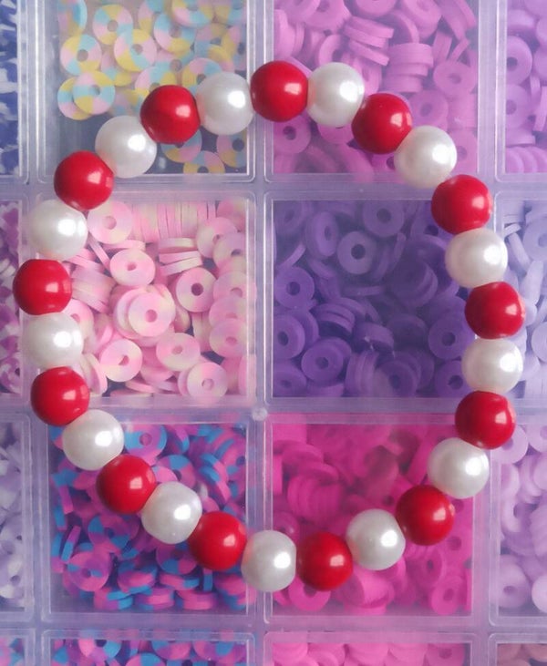 Red Howlite and White Pearl Beaded Bracelets