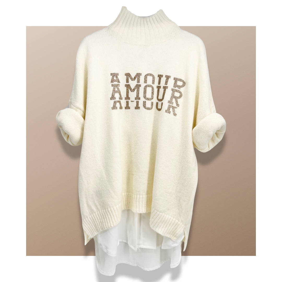 Pull AMOUR April Vintage blanc taille unique jusqu'au 42 | La boutique des  filles