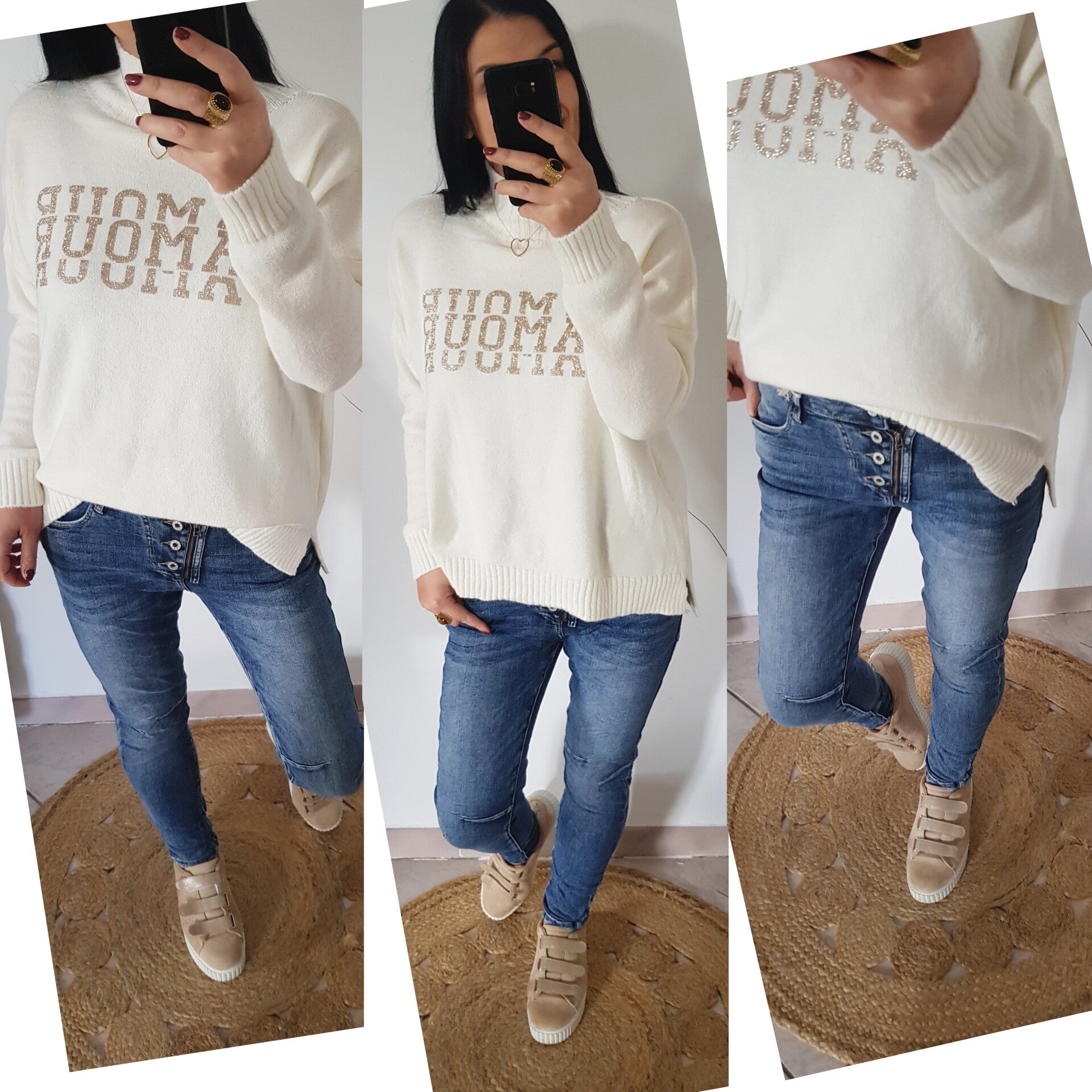 Pull AMOUR April Vintage blanc taille unique jusqu'au 42 | La boutique des  filles