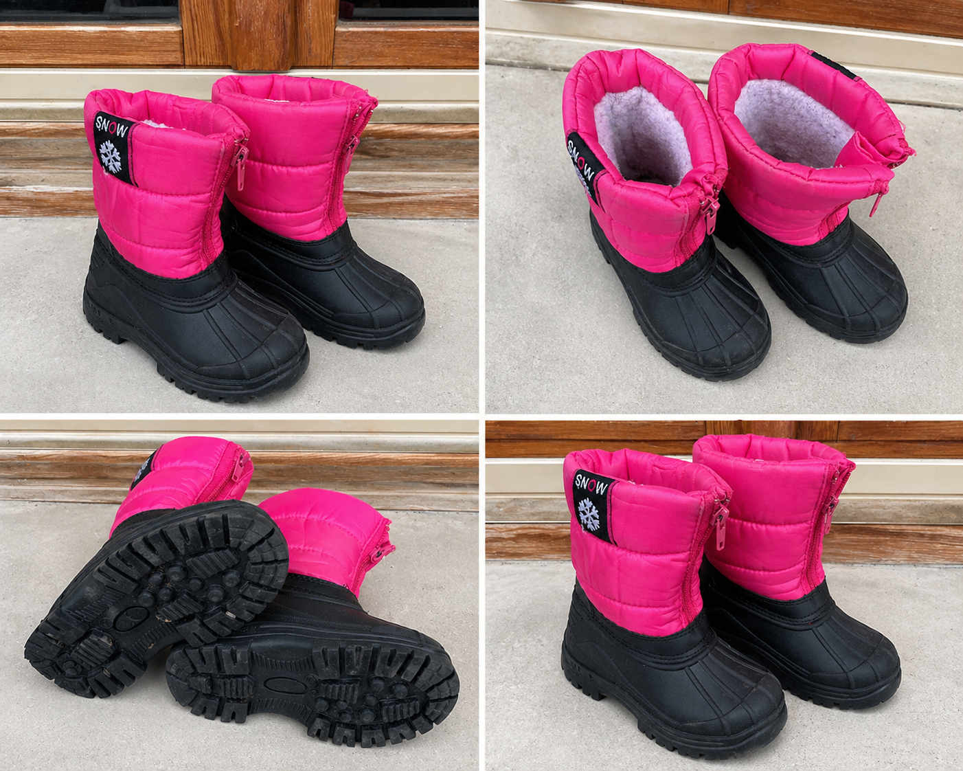 Bottes neige enfant rose & noir – chaudes – fermeture zip