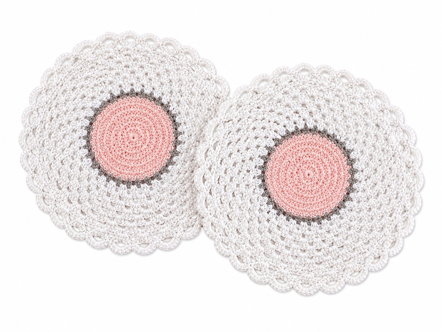 Set de table crochet x2 fait main – blanc / rose