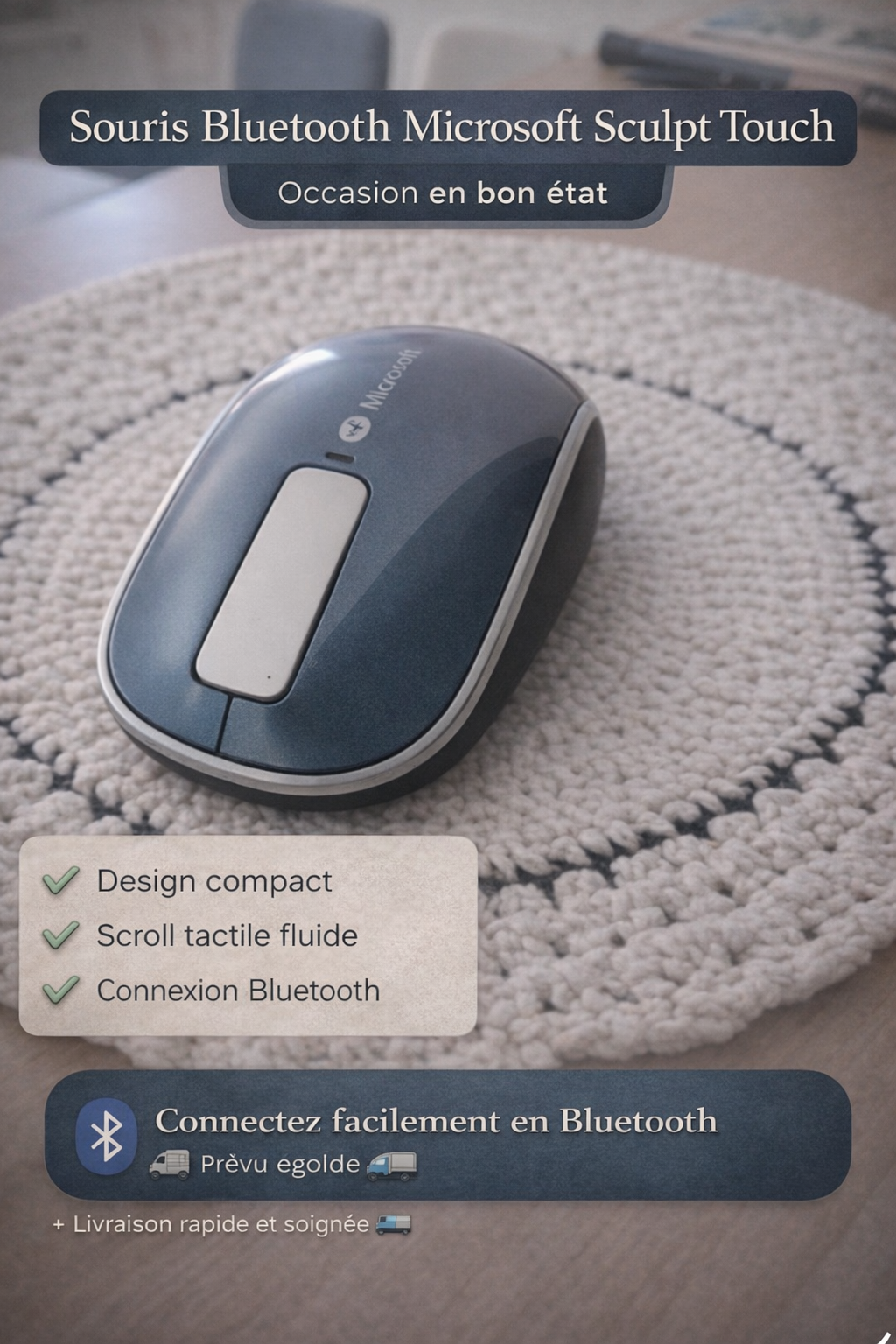 Souris Bluetooth Microsoft Sculpt Touch – sans fil, compacte (occasion)