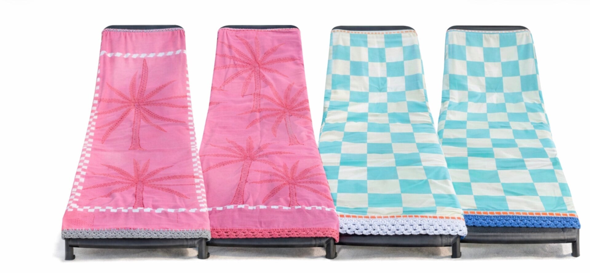 Serviette XXL transat plage 200x70 – crochet fait main – modèles palmier & damier