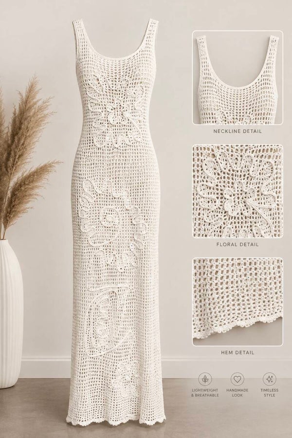 Handmade Maxi Crochet dress cover up - Size: S/M