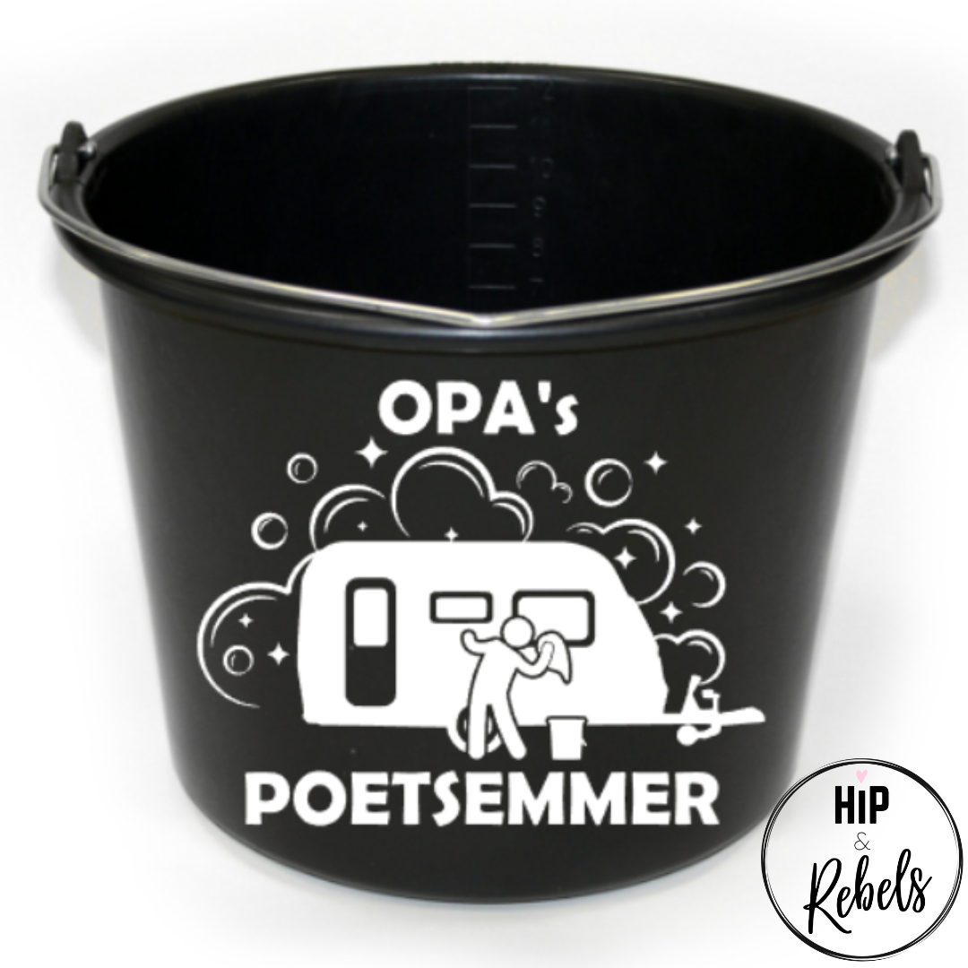 Emmer - Poetsemmer (caravan) met naam